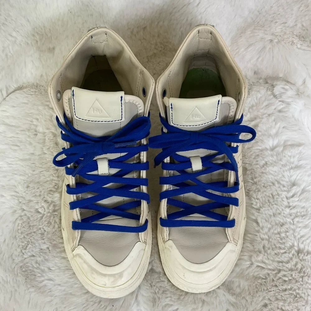 Adidas Men's Nizza Hi Pharrell FX8010 Ecru Tint and Royal Blue Sneakers Size 7